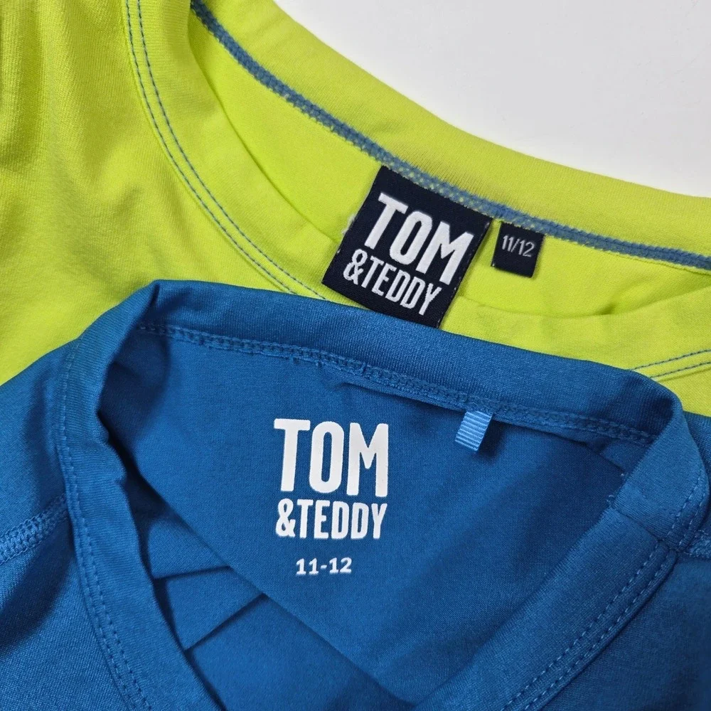 Tom & Teddy Rash Guard Swim Shirt Boys 11-12 Blue Lime Green Sun Protection Set